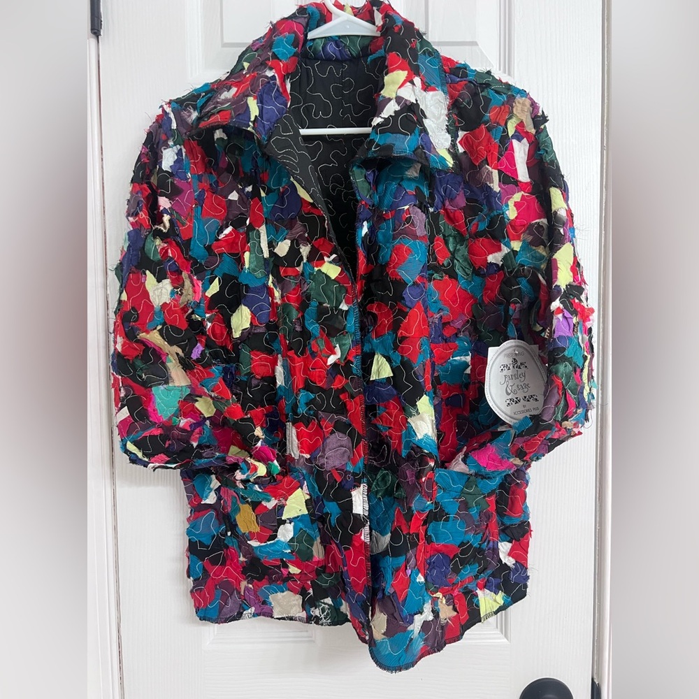 NWT Parsley & Sage Reversible Patchwork Jacket XL – Colorful Open Front